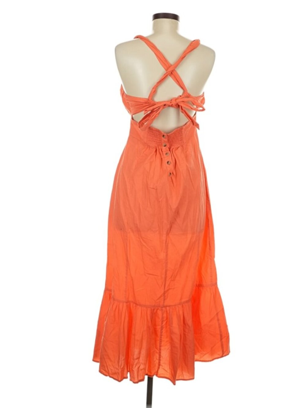 Free People "Laila" Coral Orange Crisscross Tie-Back Sheath Midi-Maxi Dress - M - Picture 9 of 13
